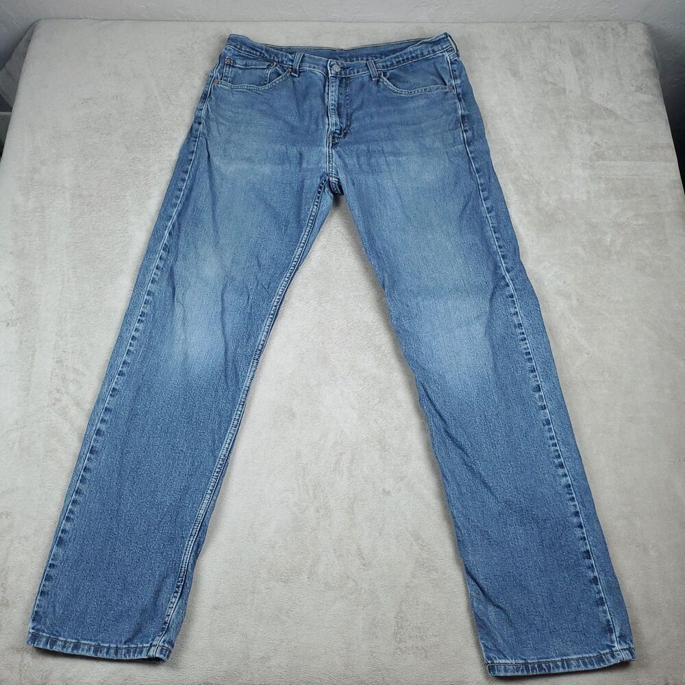 Levis 505 Jeans Mens 36x34 Blue Medium Wash Straight Zip Fly Regular Fit Denim